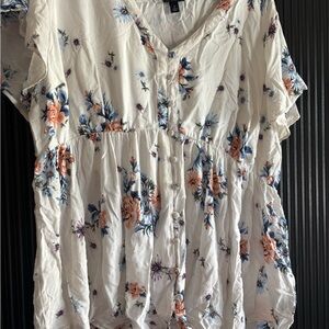 Torrid Cream Floral Button-Down Blouse
